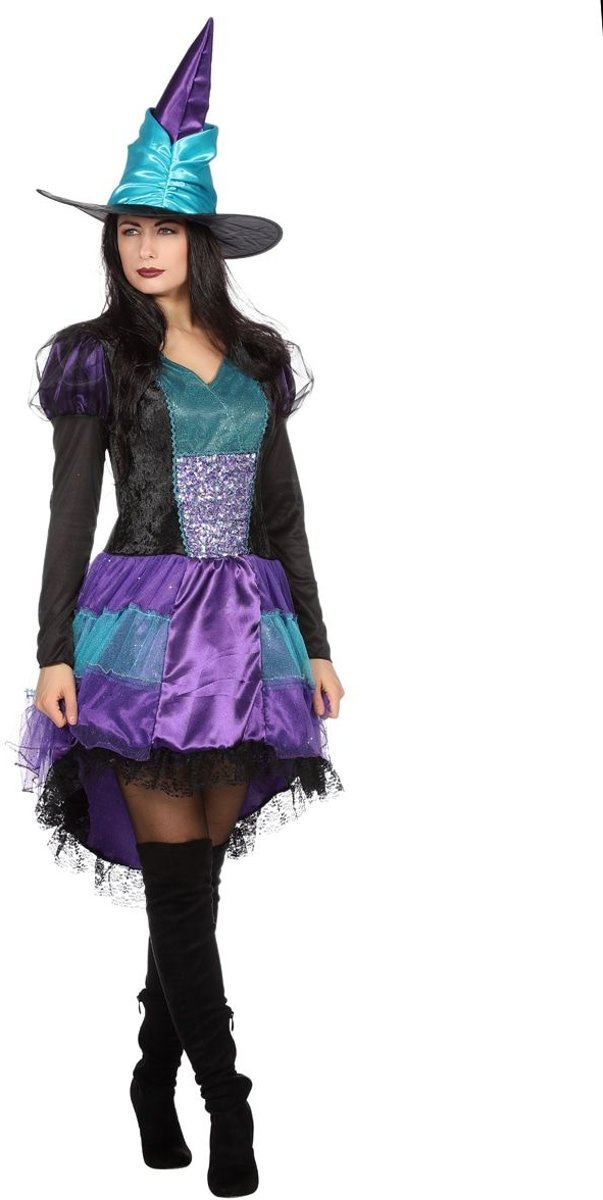 Tovenaar & Tovenares & Waarzegster Kostuum | Boze Gehaaide Heks Halloween | Vrouw | Maat 38-40 | Halloween | Verkleedkleding